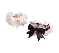 Cute Dog Collar Lace Bowknot Pearl Cat Necklace Sweet Neck Decoration Elegant Gentle Puppy Necktie Kitten Bibs Pet Supplies(Black,M)