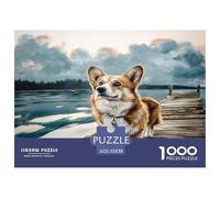 Cute Dog Colourful Corgi on Pier 1000 Pieces Jigsaw Puzzles for Adults Fun Activity for Rainy Days 52x38cm/1000pcs