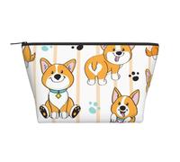 Cute Dog Corgi On A Striped, Toiletry Pouch Makeup Bag Cosmetic Bag Portable Travel Toiletry Bag