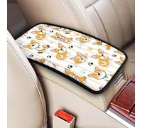 Cute Dog Corgi On A Striped, Vehicle Center Console Armrest Cover Pad Soft Comfort Car Handrail Box Cushion Universal