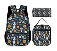 Cute Dog Daisy Book Pack with Lunch Box Pencil Case for Girls Age 9, Flower Book Pack School Supplies Bundle Year 5 for Girls School Season Study Supplies and Weekend Trips