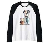 Cute Dog Doctor with Teddy Bear Stethoscope Raglan Baseball Tee