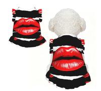 Cute Dog Dress for Small Dogs Girl,Sleeveless Cat Dresses Soft Breathable Dog Clothes Summer Puppy Dress Red Lips Kiss Pet Skirt Dog Outfits Chihuahua Yorkies Dresses