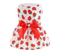 Cute Dog Dress Princess Style Strawberry Pattern Summer Puppy Costume Soft Polyester Pet Clothing for Daily Wear Holiday Party (L)
