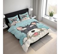 Cute Dog Duvet Cover Sets, Kids Cartoon Schnauzer Bedding King Size Bed Set 220x230 cm, Soft Reversible Microfiber Quilt Cover & 2 Pillowcases, Zipper Closure PZ&S-16