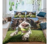 Cute Dog Duvet Cover Single Microfiber Bedding Set, Springer Spaniel 3D Print Duvet Quilt Cover&Pillowcase, With Zipper Closure, Spring And Summer Soft Duvet Cover for Men Woman Kids Double(200x200cm)