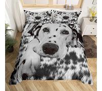 Cute Dog Duvet Cover Super King Western Cowhide Bedding Set Black White Cow Print Comforter Cover For Boys Teens Men Dalmatians Animal Bedspread Cover With 2 Pillow Cases Dog Lovers Bedroom Decor