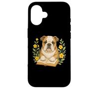 Cute Dog English Bulldog Reading Book Flowers Flora Case for iPhone 16