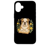 Cute Dog English Bulldog Reading Book Flowers Flora Case for iPhone 16 Plus