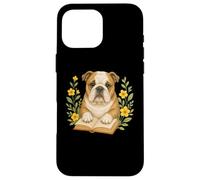 Cute Dog English Bulldog Reading Book Flowers Flora Case for iPhone 16 Pro Max
