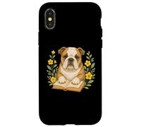 Cute Dog English Bulldog Reading Book Flowers Flora Case for iPhone X/XS