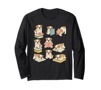 Cute Dog English Bulldog Reading Book Long Sleeve T-Shirt