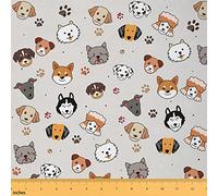 Cute Dog Fabric by The Yard,Pug Corgi Puppy Upholstery Fabric, Kawaii Animal Grey Decorative Fabric for Kids Boys Teens Dog Lovers Gift, Dog Footprints Fabric for Quilting Sewing，DIY 1 Yard