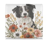 Cute Dog Face Flowers Bloom Leather Car Registration and Insurance Card Holder Wallet Accessories Case for ID, Driver's License, Key Contact Information Cards
