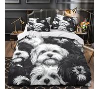 Cute dog faces 3D Printing Duvet Insert Cover 3-Piece Microfiber Lightweight Breathable Black white illustration Comforter Cover 2 Pillowcases Hidden Zipper Bed Set Girls Bedroom Single (135x200cm)