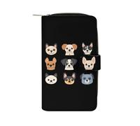Cute Dog Faces Leather Wallet Cloth Long Clutch with 12 Card Holder Handbag for Men Women