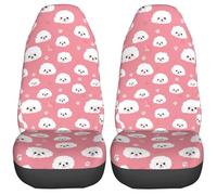 Cute Dog Faces Pink Seat Covers Car Front Set Of 2 Full Surround Car Seat Protector High Back For Suv Sedan Trucks