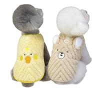Cute Dog Fleece Pullover 2Pcs Soft Plush Chicken Bear Pattern Cartoon Puppy Clothes Shirt Outfits Cat Kitten Cold Weather Hoodies Tank Top Soft Skin-Friendly (Yellow + Beige, Medium)