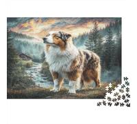 Cute Dog Heavyweight Paper Collie Standing by Stream in Mountain Forest Jigsaw Puzzle for Seniors Relaxing Secret Santa Gift 70x50cm/1000pcs