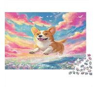 Cute Dog Heavyweight Paper Corgi Running in Field Under Rainbow Sky Jigsaw Puzzle Beginner Friendly Relaxing Activity 70x50cm/1000pcs