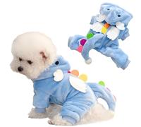 Cute Dog Hoodie Costume Halloween Clothes Warm Winter Flannel Coat 4-Legs Pajamas for Puppy Cat with Angle Wings & Dinosaur Dragon Tail Leash Ring (Blue, X-Large)