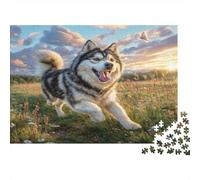 Cute Dog Jigsaw Puzzle 1000 Pc Recycled Paper Puzzle Husky Running Joyfully Outdoors for Adults Fun And Challenging Home Activity Wall Decoration Gift 70x50cm/1000pcs