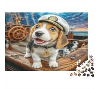 Cute Dog Jigsaw Puzzle 1000 Piece for Adults Kids Captain-hat Beagle on Ship Mpossible Hard Difficult Challenging 38x26cm/1000pcs