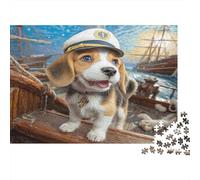 Cute Dog Jigsaw Puzzle 1000 Piece Recycled Paper Beagle in Captain’s Hat on A Ship for Adults Fun Challenging Home Activity Great Gift Idea 52x38cm/1000pcs