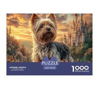 Cute Dog Jigsaw Puzzle Educational Game: Yorkie Stands before A Castle for Adults Teens Age 12 Years Up 70x50cm/1000pcs