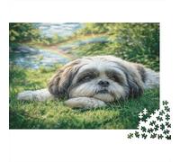 Cute Dog Jigsaw Puzzle for Adults Kids Chow-like Dog Lying on Grass1000 Pc Fun Present & Activity for Home 52x38cm/1000pcs