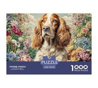 Cute Dog Jigsaw Puzzle for Adults Kids: Cocker Spaniel in Blooms Age 12 Years Up Educational Game 70x50cm/1000pcs
