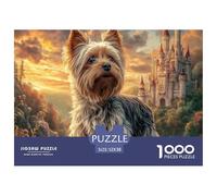 Cute Dog Jigsaw Puzzle for Adults Kids: Yorkie Stands before A Castle Age 12 Years Up Educational Game 52x38cm/1000pcs