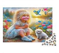 Cute Dog Jigsaw Puzzle Girl & Puppy 1000 Pieces Set for Adults Educational Challenge Fun Present Home 70x50cm/1000pcs