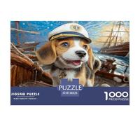 Cute Dog Jigsaw Puzzles 1000 Pc Recycled Paper Beagle in Captain’s Hat on A Ship Adult Jigsaws Educational Game Challenge Wall Decoration And Gifts 38x26cm/1000pcs