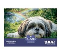 Cute Dog Jigsaw Puzzles 1000 Piece - Fluffy Dog Lying in Grass Challenging Puzzles, for Men And Women Great Gift Idea70x50cm/1000pcs
