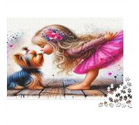 Cute Dog Jigsaw Puzzles Puzzle for Adults Kids. 1000 Piece Little Girl Whimsical Challenge Toy Educational Games Home Decoration for Educational Games Gifts 1000pcs (75x50cm)