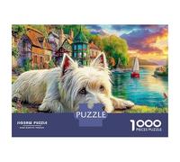Cute Dog Jigsaws Impossible Home Decoration 1000 Piece Puzzle Westie by Magical River Educational Games Wall Decor for Adults And Kids Age 14 Years Up 70x50cm/1000pcs