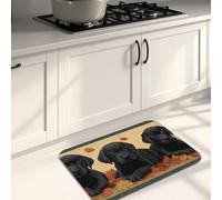 Cute Dog Kitchen Mats for Floor, Black Labrador Puppies Autumn Leaves Soft Mats, Cushioned Comfort Washable Non Slip Decor Rugs for Kitchen Sinks Laundryroom Bathroom 16x24 Inch
