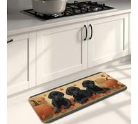 Cute Dog Kitchen Mats for Floor, Black Labrador Puppies Autumn Leaves Soft Mats, Cushioned Comfort Washable Non Slip Decor Rugs for Kitchen Sinks Laundryroom Bathroom 16x47 Inch