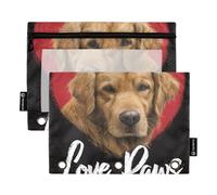 Cute Dog Love Paws Organizer Binder with Clear Window Soft Pencil case in Assorted Colors 3 Ringing Binder folders for Office School Supplies Cosmetics Multicolored 2 PCS