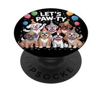 Cute Dog Mom Birthday Party, Funny Let's Pawty Dog Birthday PopSockets Adhesive PopGrip