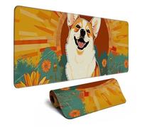 Cute Dog Mouse Desk Pad Kawaii Yellow Desk Mat Desk Decor Large Gaming Mouse Pad For Desk Mousepad Computer Office Keyboard Laptop Big Corgi Mouse Pad Xl(31.5x11.8 In)-With Non-Slip Base Stitched Eges