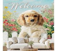 Cute Dog Naural Floral Wall Mural Cocker Spaniel Animal Peel and Stick Photo Wallpaper 150x100 cm Country Puppy Non-Woven Wall Stickers for Living Room Bedroom Mural Removable Poster Dv143y