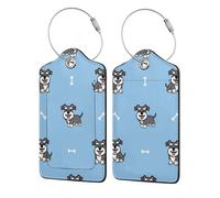 Cute Dog of Schnauzer Animal Pattern,Luggage Tags Pu Leather Name Tag Travel Suitcase Identifier ID Tags Durable Luggage Label 2 pcs