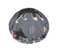 Cute Dog Of Schnauzer Animal,Shower Cap Nightcap Double Layer Waterproof Elastic Bath Cap Reusable Hair Cap