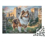 Cute Dog Paper Collie Standing by Stone Castle Ruins Jigsaw Puzzle for Kids 12+ Fun 70x50cm/1000pcs