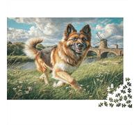 Cute Dog Paper German Shepherd Running by Windmill And River Jigsaw Puzzle Giftable Family Friendly 70x50cm/1000pcs