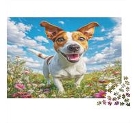 Cute Dog Paper Jack Russell Terrier in Colorful Flower Field Jigsaw Puzzle Set Brain Training Birthday Gift 52x38cm/1000pcs
