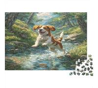 Cute Dog Paper Jack Russell Terrier Splashing in Forest Stream Jigsaw Puzzle Set Brain Training Birthday Gift 38x26cm/1000pcs