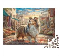 Cute Dog Paperboard Shetland Sheepdog in Bustling Market Classic Jigsaw Puzzle Brain Training Gift for Adults 38x26cm/1000pcs